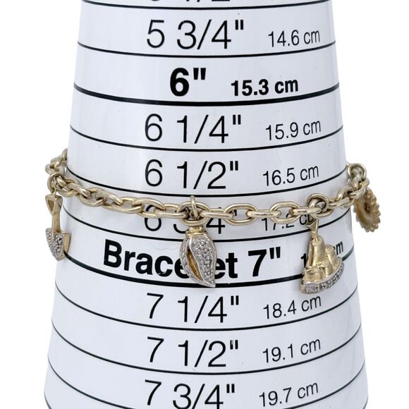 Vintage Sterling Silver 0.25ctw Diamond Accent Sea Ocean Beach Charm Bracelet 7" - Picture 5 of 6